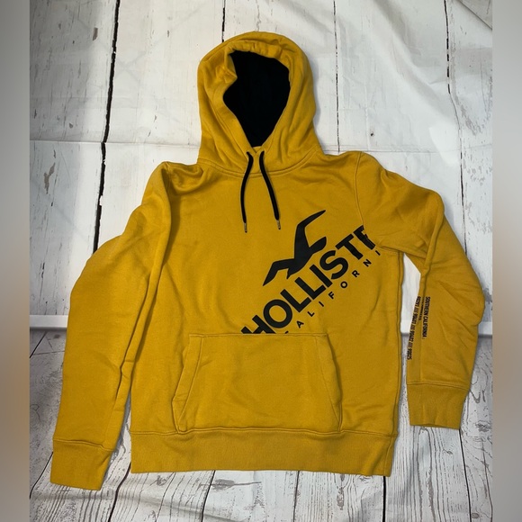 Hollister Pullover Hoodie Sweatshirt Dark Yellow Black Medium - Picture 9 of 12